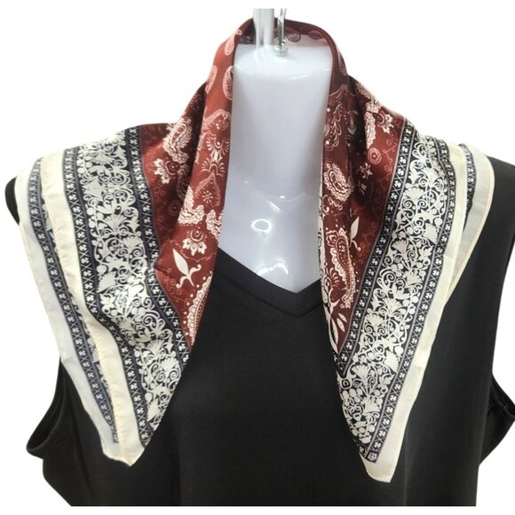 Paisley Print Scarf Square Bandana Burgundy Black & Cream Design 20" Unisex - Picture 7 of 11